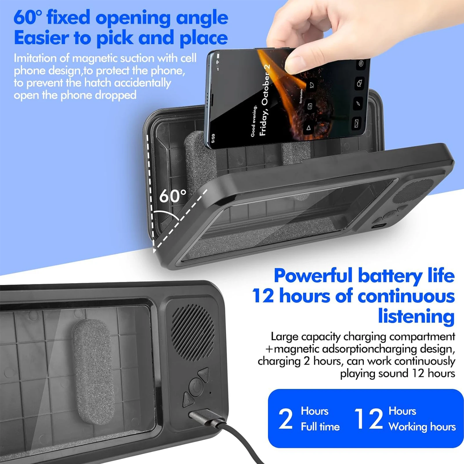 Shower Phone Holder IPX5 Waterproof Clear Sound & 480 Rotation Wall Mounted Phoneholder with Wireless BT Speaker for Bathroom Wall Kitchen (Black)
Shower Phone Holder IPX5 Waterproof Clear Sound & 480 Rotation Wall Mounted Phoneholder with Wireless BT Speaker for Bathroom Wall Kitchen (Black)