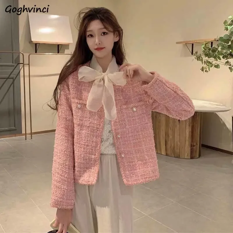 Pink Tweed Coats for Women Temperament Gentle Single Breasted Short Jackets New Fashion Autumn Warm Куртка Женская Outerwear
Pink Tweed Coats for Women Temperament Gentle Single Breasted Short Jackets New Fashion Autumn Warm Куртка Женская Outerwear