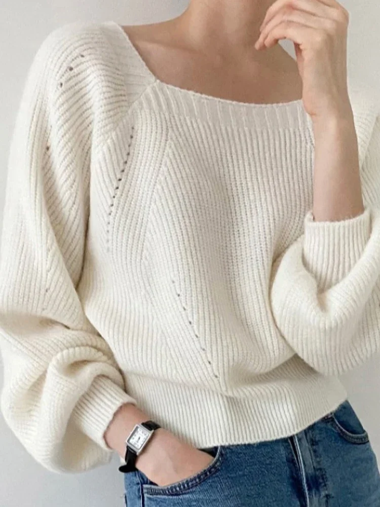 White Loose Long Sleeve Knitted Sweater Women's Fashion Autumn Top Vintage Square Collar Exposing Clavicle Overhead Sle XY23
White Loose Long Sleeve Knitted Sweater Women's Fashion Autumn Top Vintage Square Collar Exposing Clavicle Overhead Sle XY23