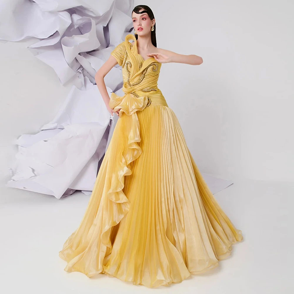 Yellow Luxury Organza A-Line Evening Dress Customized One Shoulder Celebrity Gowns High Quality Crystal Bespoke Occasion Gowns
Yellow Luxury Organza A-Line Evening Dress Customized One Shoulder Celebrity Gowns High Quality Crystal Bespoke Occasion Gowns