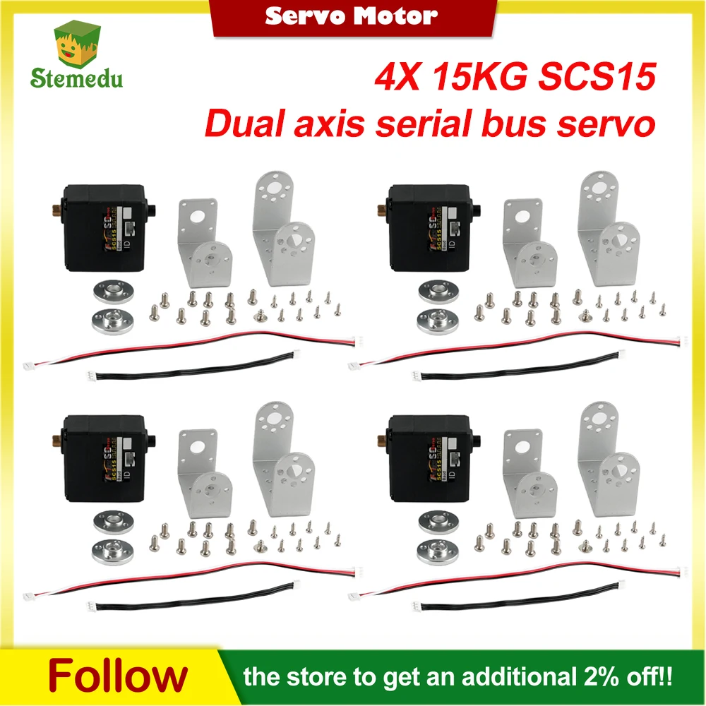 4pcs 15KG SCS15 Dual-Shaft Servo Metal Gears Programmable Serial Bus Servo for Robot Grippers & Smart Control (Precision Torque)
4pcs 15KG SCS15 Dual-Shaft Servo Metal Gears Programmable Serial Bus Servo for Robot Grippers & Smart Control (Precision Torque)