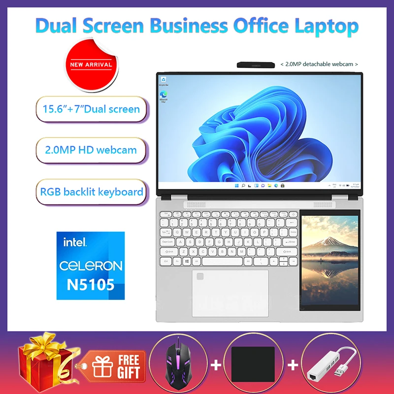 Dual Screen 15.6"+7" Laptop Intel Celeron N5105 Windows 10 DDR4 16GB 1TB SSD Notebook Computer Touch Screen RGB Backlit Pc Gamer
Dual Screen 15.6"+7" Laptop Intel Celeron N5105 Windows 10 DDR4 16GB 1TB SSD Notebook Computer Touch Screen RGB Backlit Pc Gamer