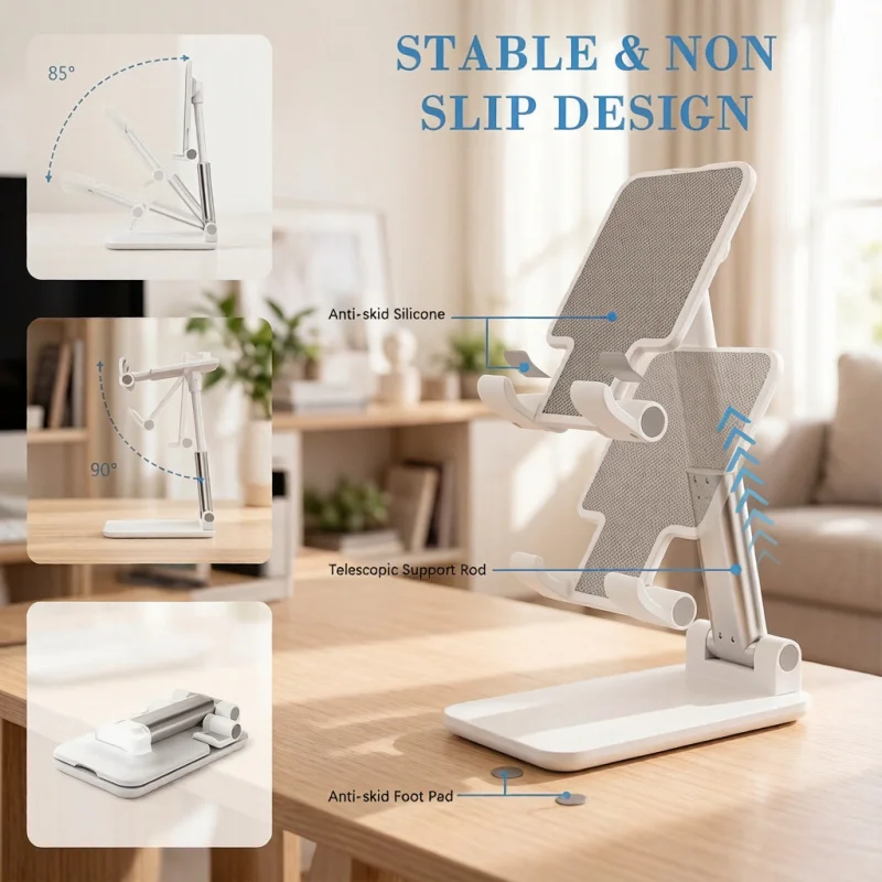 Adjustable Angle & Height Cell Phone Stand, Foldable Portable Desktop Holder, Compatible with All Mobile Phones & Pads
Adjustable Angle & Height Cell Phone Stand, Foldable Portable Desktop Holder, Compatible with All Mobile Phones & Pads
