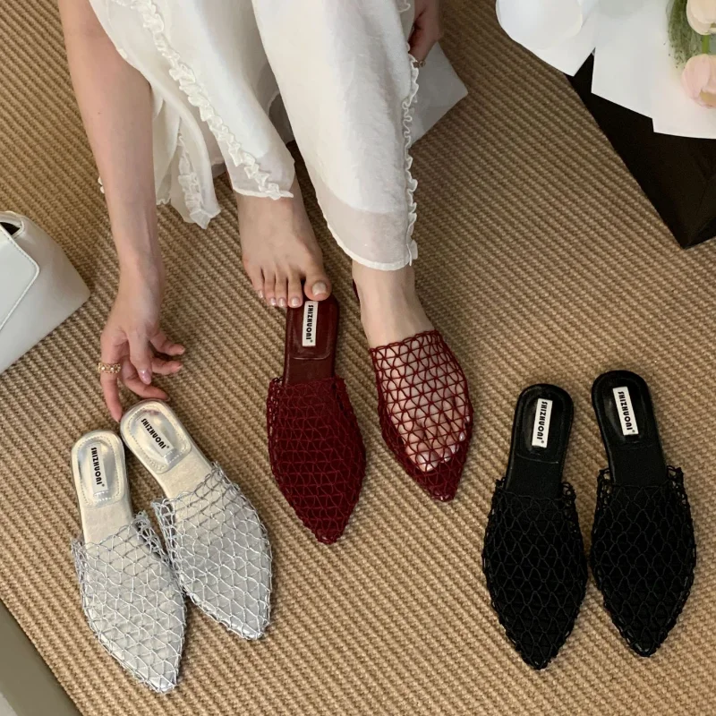 Summer Pointed Toe Mesh Slippers Flats Women New Elegant Mules Hollow Shoes Outdoor Comfort Flat Heel Dress Slides Female
Summer Pointed Toe Mesh Slippers Flats Women New Elegant Mules Hollow Shoes Outdoor Comfort Flat Heel Dress Slides Female