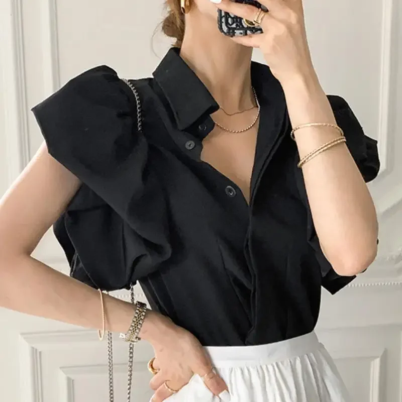 Women Camisa Feminina Blusas Single Breasted Palace Style Puff Tops Lantern Short Sleeve Blouse Summer Shirt Casual Black Shirts
Women Camisa Feminina Blusas Single Breasted Palace Style Puff Tops Lantern Short Sleeve Blouse Summer Shirt Casual Black Shirts