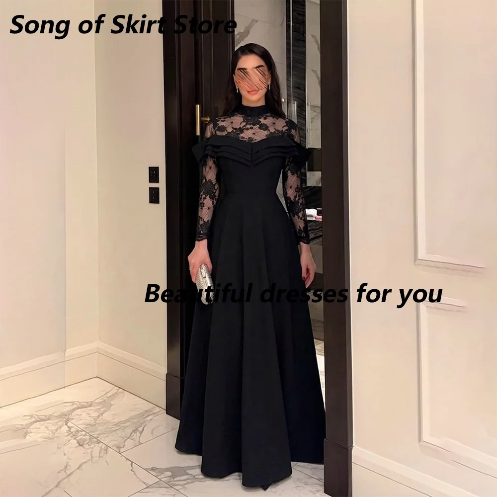 Black Illustion High Neck Formal Party Dress Customized Lace Long Sleeves A Line Pleat Jersey Evening Dresses Long Prom Gown
Black Illustion High Neck Formal Party Dress Customized Lace Long Sleeves A Line Pleat Jersey Evening Dresses Long Prom Gown