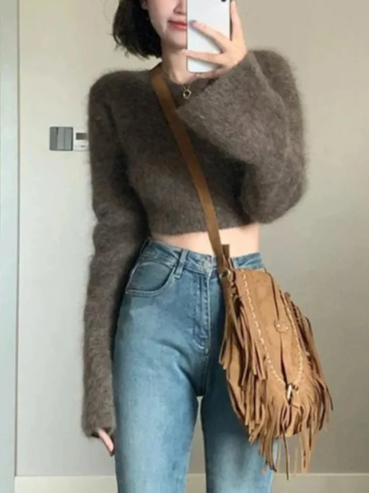 Japanese Solid Sexy Y2k Sweater Women Short Chic Sweet Cropped Pullovers Female Korean Fashion Designer Elegant Casual Tops 2024
Japanese Solid Sexy Y2k Sweater Women Short Chic Sweet Cropped Pullovers Female Korean Fashion Designer Elegant Casual Tops 2024