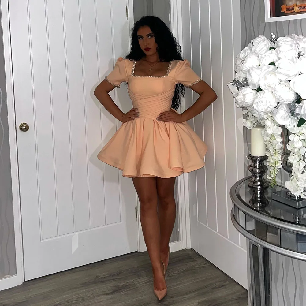 Mini Short Customized Cocktail Dress A Line Square Collar Cocktail Gown For Women Short Sleeves Beading Party Gown
Mini Short Customized Cocktail Dress A Line Square Collar Cocktail Gown For Women Short Sleeves Beading Party Gown