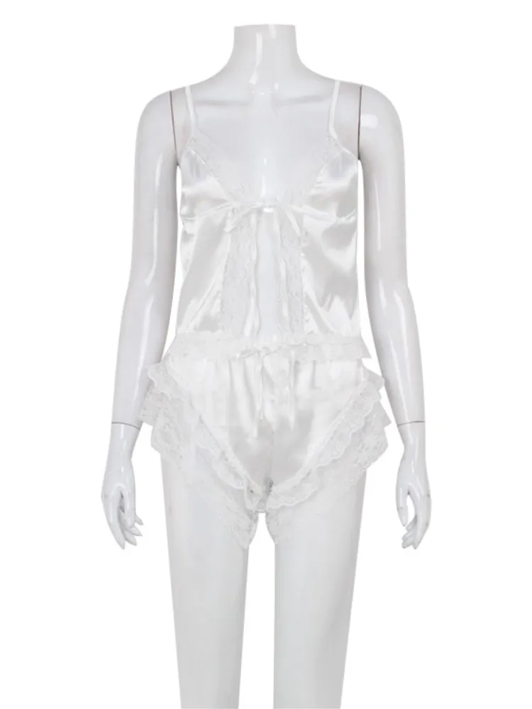 Woman 2 Piece Set Outfit New Summer Sexy Shorts Suspender Pajamas Lace Satin Patchwork Two Piece Outfits Backless Comfortable
Woman 2 Piece Set Outfit New Summer Sexy Shorts Suspender Pajamas Lace Satin Patchwork Two Piece Outfits Backless Comfortable