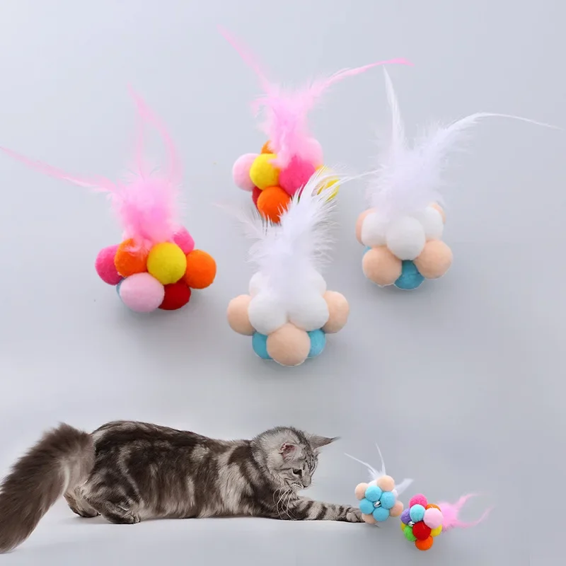 Pet Cat Toys Colorful Elastic Feather Bell Ball Interactive Play Handmade Cat Toys
Pet Cat Toys Colorful Elastic Feather Bell Ball Interactive Play Handmade Cat Toys