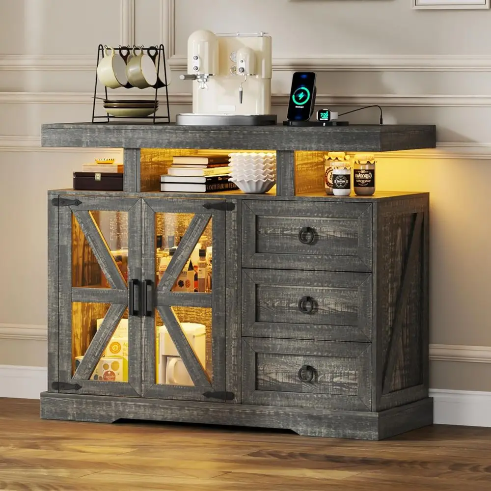 Rustic Oak LED-lit Sideboard with Bar Station and Adjustable Shelves
Rustic Oak LED-lit Sideboard with Bar Station and Adjustable Shelves