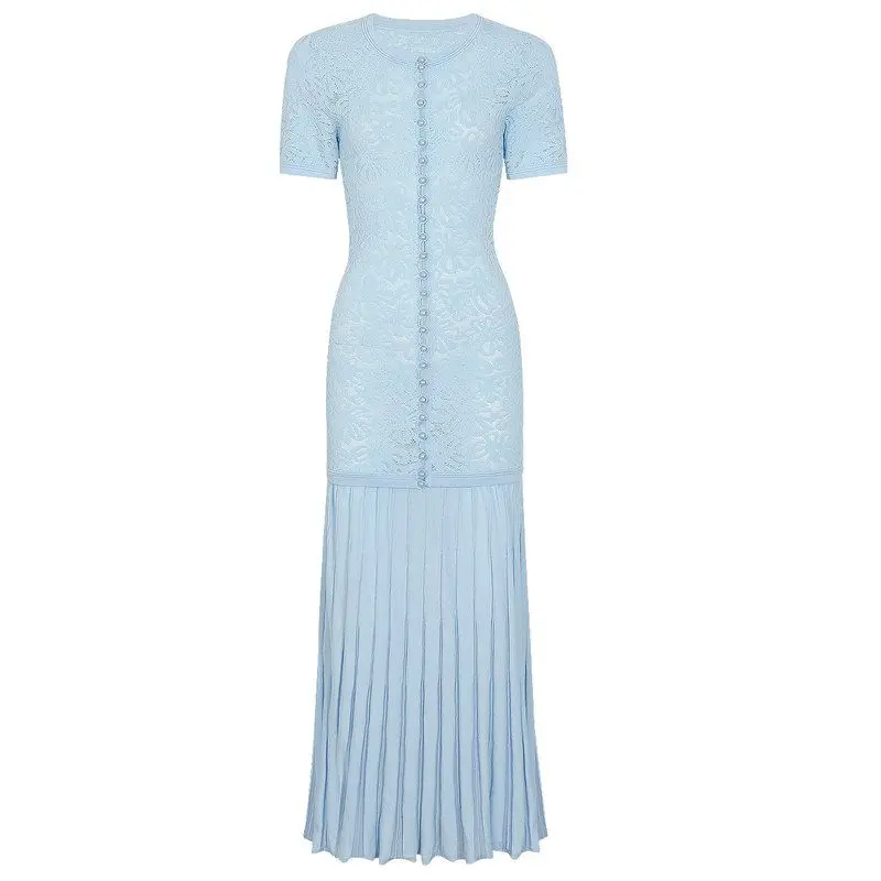 Fashionable Short Sleeve Knitted Dress Embroidered Hollow out Design Women's Dress Quality Material round Neck Single Button ...
Fashionable Short Sleeve Knitted Dress Embroidered Hollow out Design Women's Dress Quality Material round Neck Single Button ...