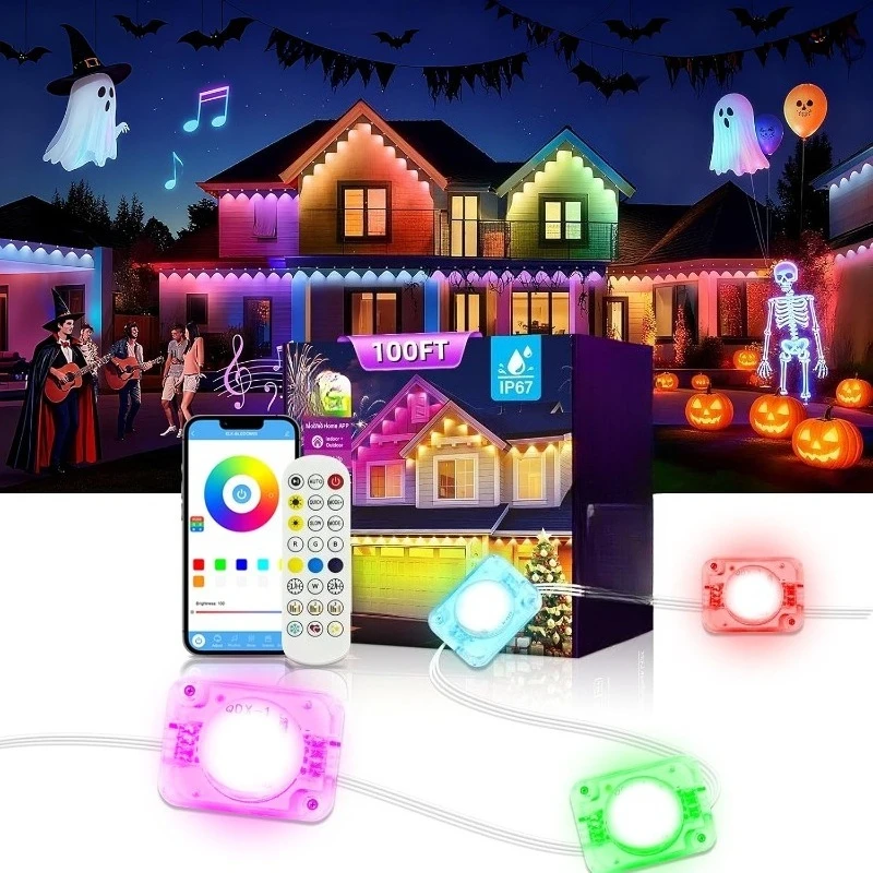 Постоянные наружные RGB-подсветки с водонепроницаемостью IP67, интеллектуальные уличные гирлянды с дистанционным управлением, карнизные фонари с приложением, ежедневно и
Постоянные наружные RGB-подсветки с водонепроницаемостью IP67, интеллектуальные уличные гирлянды с дистанционным управлением, карнизные фонари с приложением, ежедневно и