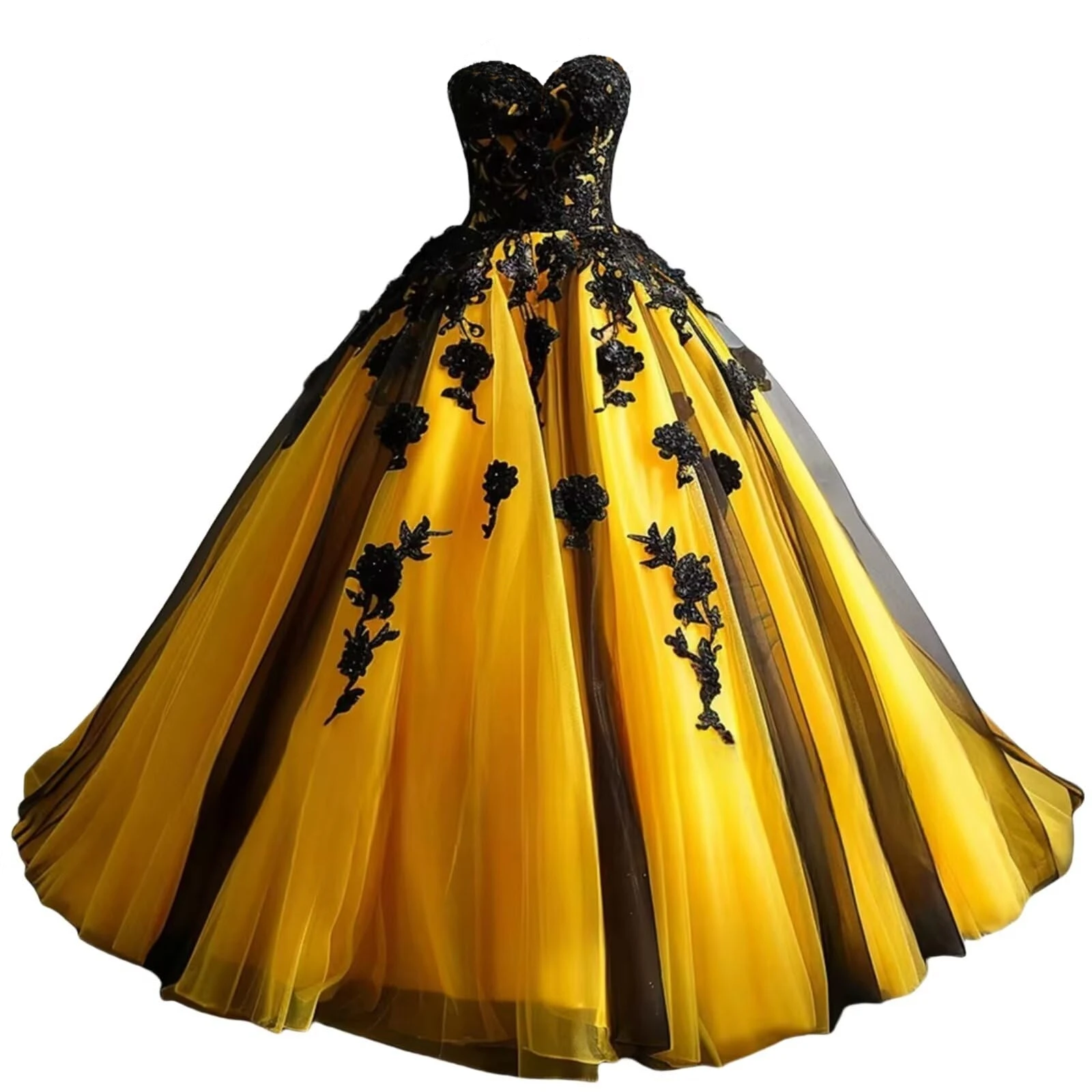 KIVARY Black Appliques Quinceanera Dresses Ball Gown Floral Gothic Wedding Dresses for Bride Strapless Tulle Prom Dresses
KIVARY Black Appliques Quinceanera Dresses Ball Gown Floral Gothic Wedding Dresses for Bride Strapless Tulle Prom Dresses
