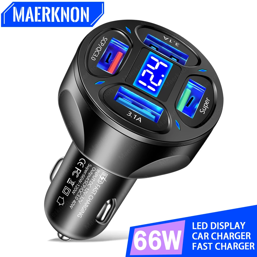 66W USB Car Charger Quick Charger 3.0 4 Ports USB Car Phone Adapter With LED Display For iPhone 13 Xiaomi Samsung Charger In Car
66W USB Car Charger Quick Charger 3.0 4 Ports USB Car Phone Adapter With LED Display For iPhone 13 Xiaomi Samsung Charger In Car