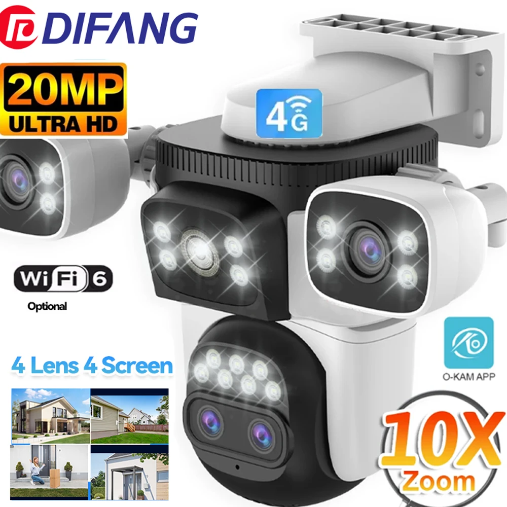 10K 4G Sim Card IP Camera Four Lens Four Screens CCTV 360° 10X Zoom PTZ Surveillance Home Security 4G Video Surveillance Outdoor
10K 4G Sim Card IP Camera Four Lens Four Screens CCTV 360° 10X Zoom PTZ Surveillance Home Security 4G Video Surveillance Outdoor