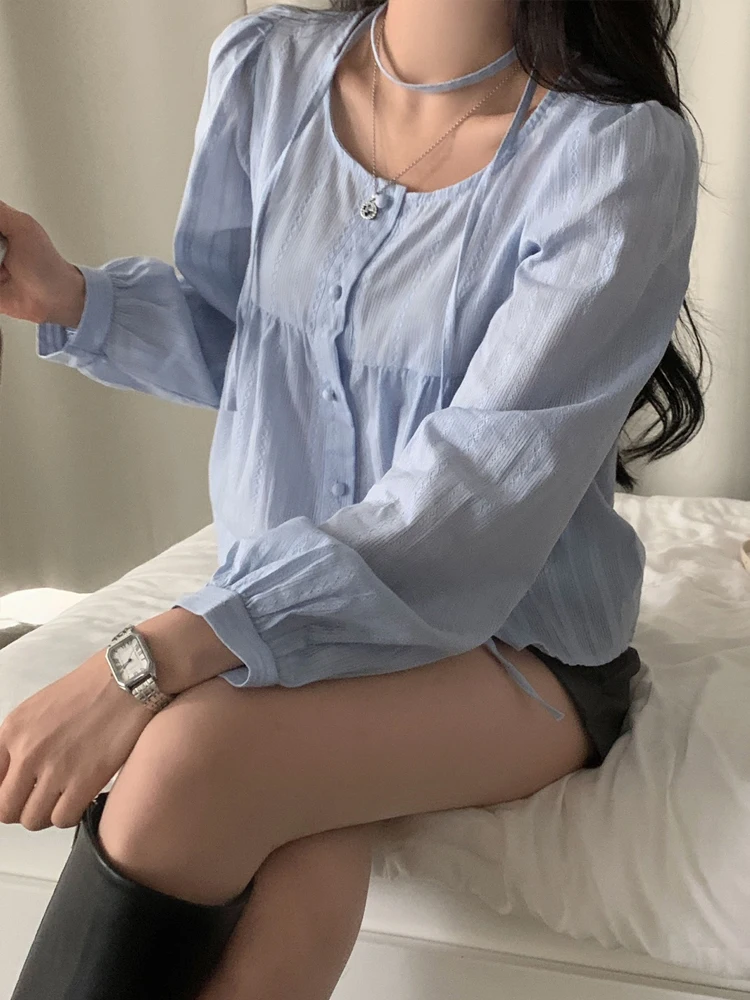 Шикарный Bubble Sve White irt Ele Blue irt с Saes для женщин Красивый ранний осенний корейский свободный крой Long Sl...
Шикарный Bubble Sve White irt Ele Blue irt с Saes для женщин Красивый ранний осенний корейский свободный крой Long Sl...