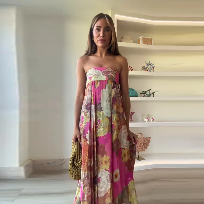New Retro Elegant Print Long Dress Women Strapless Sexy Sleeveless Backless High Waist Pleated Dress 2025 Summer Chic Party Robe
New Retro Elegant Print Long Dress Women Strapless Sexy Sleeveless Backless High Waist Pleated Dress 2025 Summer Chic Party Robe