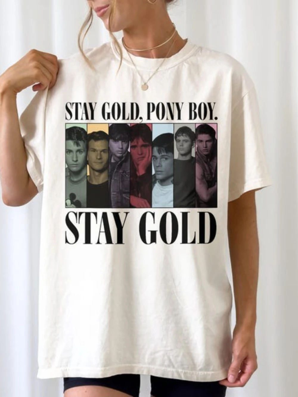 The Outsider Gold T-Shirt featuring a retro 80s movie theme and a photo of Bonnie Curtis unisex pure cotton T-shirt
The Outsider Gold T-Shirt featuring a retro 80s movie theme and a photo of Bonnie Curtis unisex pure cotton T-shirt