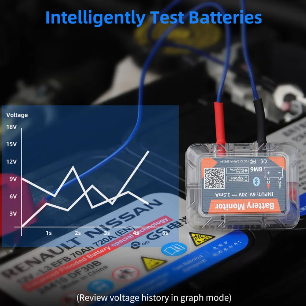 BM6 Bluetooth 4.0 12V Automotive Battery Tester Load Analyzer Smart Device for Battery Condition Notification via Bluetooth
BM6 Bluetooth 4.0 12V Automotive Battery Tester Load Analyzer Smart Device for Battery Condition Notification via Bluetooth