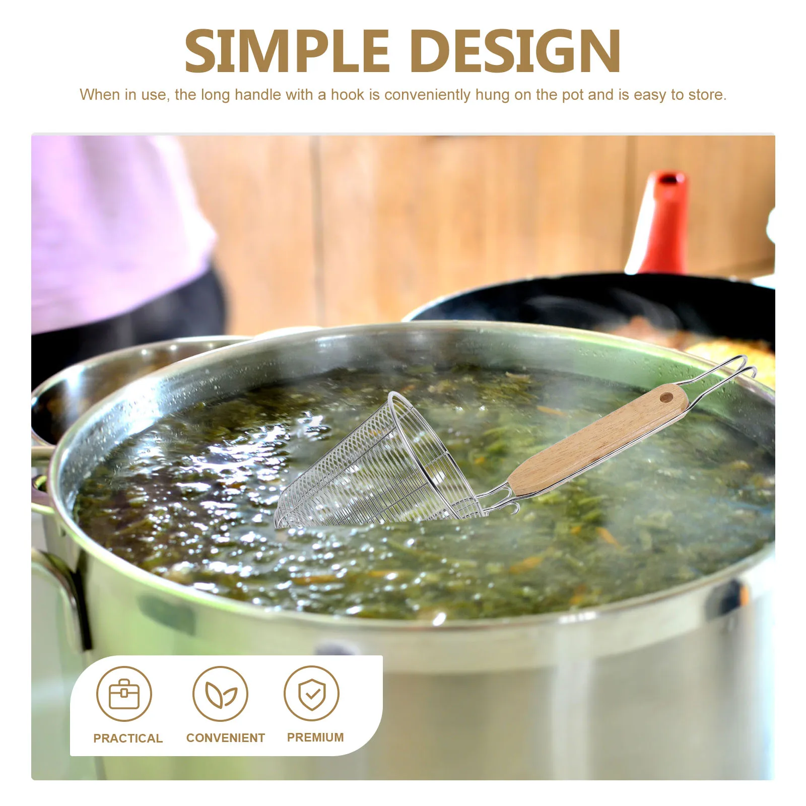 Stainless Steel Wooden Handle Pasta Basket Strainer Practical Colander for Kitchen Cookware Mesh Food Cooking
Stainless Steel Wooden Handle Pasta Basket Strainer Practical Colander for Kitchen Cookware Mesh Food Cooking