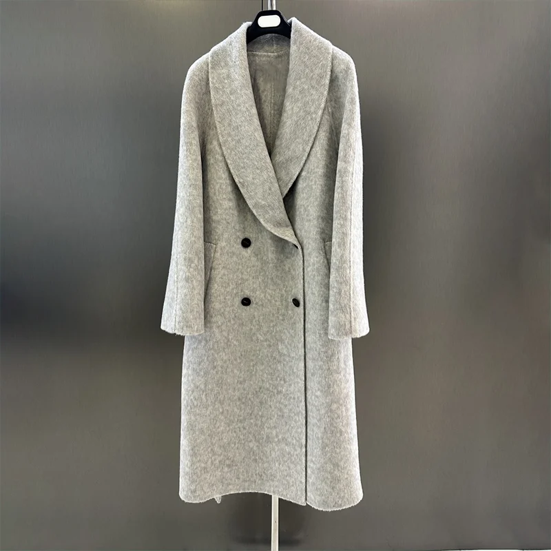 Высококачественное женское двустороннее кашемировое шерстяное пальто - роскошная осенне-зимняя одежда для женщин с завязкой на талии 251106144
Высококачественное женское двустороннее кашемировое шерстяное пальто - роскошная осенне-зимняя одежда для женщин с завязкой на талии 251106144