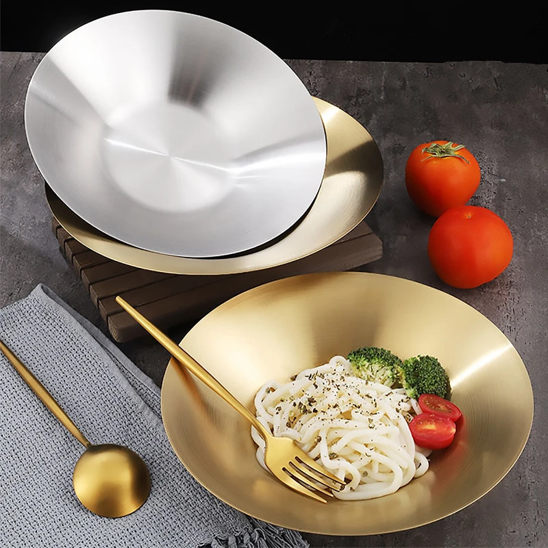 304 Deepened Stainless Steel Dinner Plate Korean Style Round Fruit Serving Dishes Trays Main Dining Noodles Platter Salad Bowl
304 Deepened Stainless Steel Dinner Plate Korean Style Round Fruit Serving Dishes Trays Main Dining Noodles Platter Salad Bowl