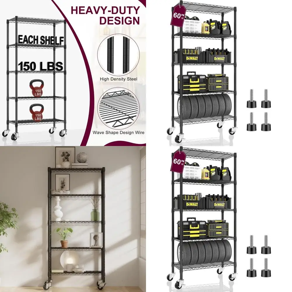 Heavy-Duty 750 lbs Capacity Rolling Wire Shelving, 14x30x60, Adjustable Metal Rack for Kitchen, Garage, Pantry
Heavy-Duty 750 lbs Capacity Rolling Wire Shelving, 14x30x60, Adjustable Metal Rack for Kitchen, Garage, Pantry