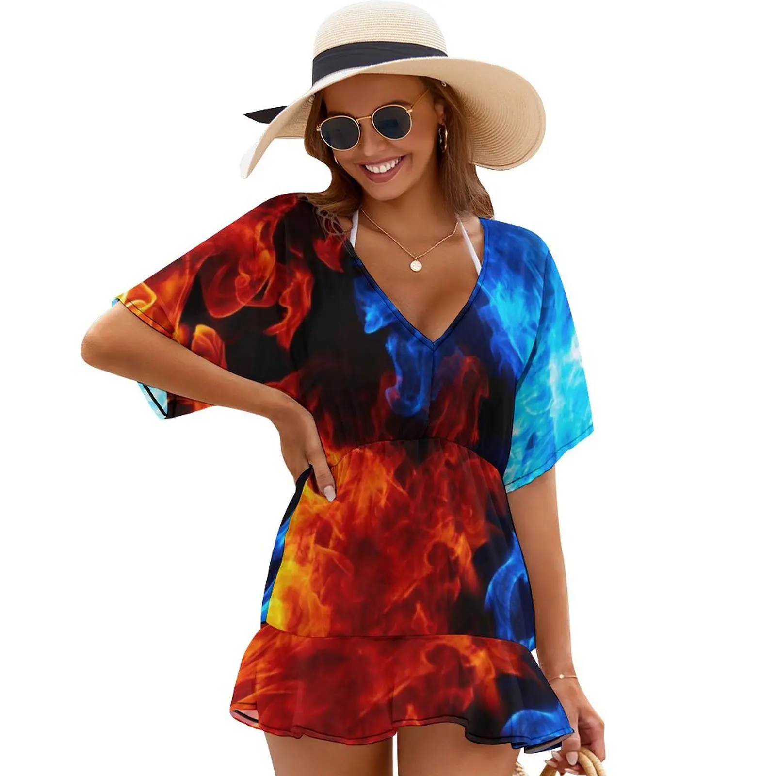 Red and blue fire pattern Cover Ups loose summer dress Women's summer skirt dress women summer Long dress
Red and blue fire pattern Cover Ups loose summer dress Women's summer skirt dress women summer Long dress