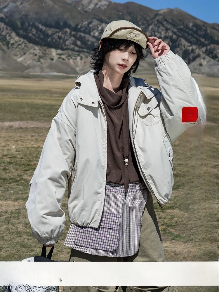 Saoe Japanese Style Workwear Jacket Cotton Coat with Hood Pilot Jacket Short Outerwear for Women Street Style Loose Fit
Saoe Japanese Style Workwear Jacket Cotton Coat with Hood Pilot Jacket Short Outerwear for Women Street Style Loose Fit