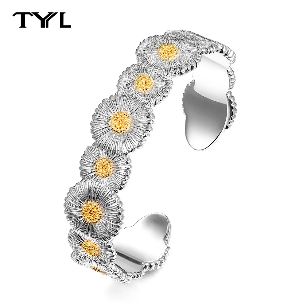 TYYL Open-end 925 Sterling Silver Bracelet Women New Daisy Flowers Design Chrysanthemum Italian Vintage Fashion Bangle Jewelry
TYYL Open-end 925 Sterling Silver Bracelet Women New Daisy Flowers Design Chrysanthemum Italian Vintage Fashion Bangle Jewelry