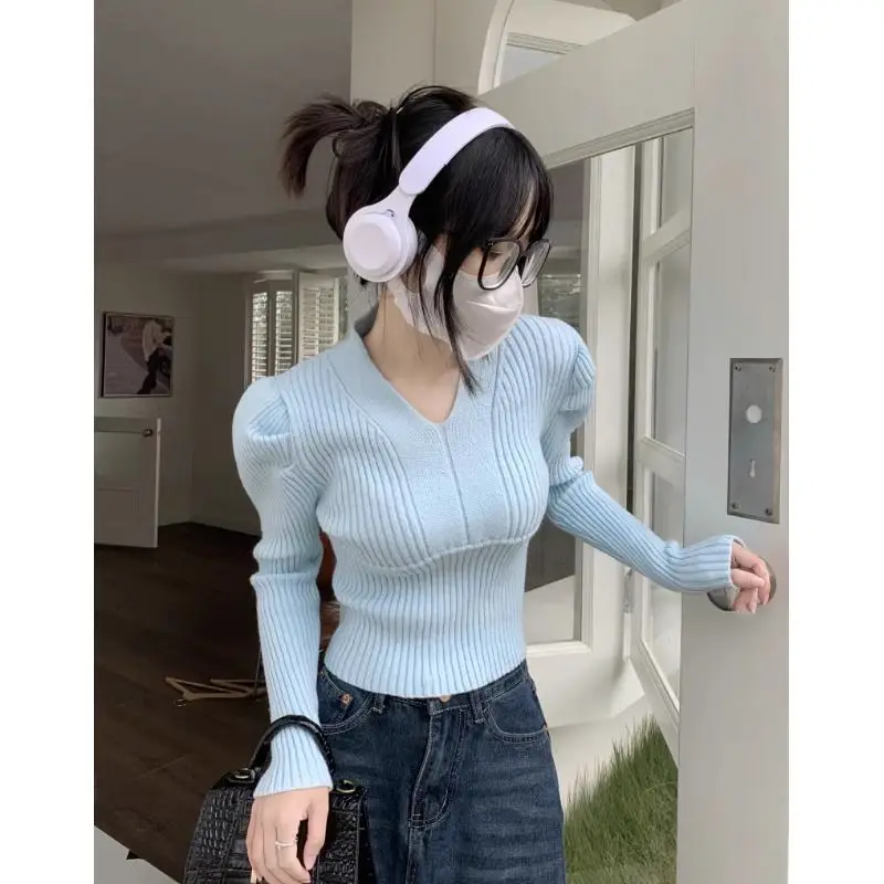 Short Slim Fit Puff Sleeve Knitted Sweater for Women Autumn Winter High-End Waist-Cinching Base Shirt V-Neck Top for Layering
Short Slim Fit Puff Sleeve Knitted Sweater for Women Autumn Winter High-End Waist-Cinching Base Shirt V-Neck Top for Layering