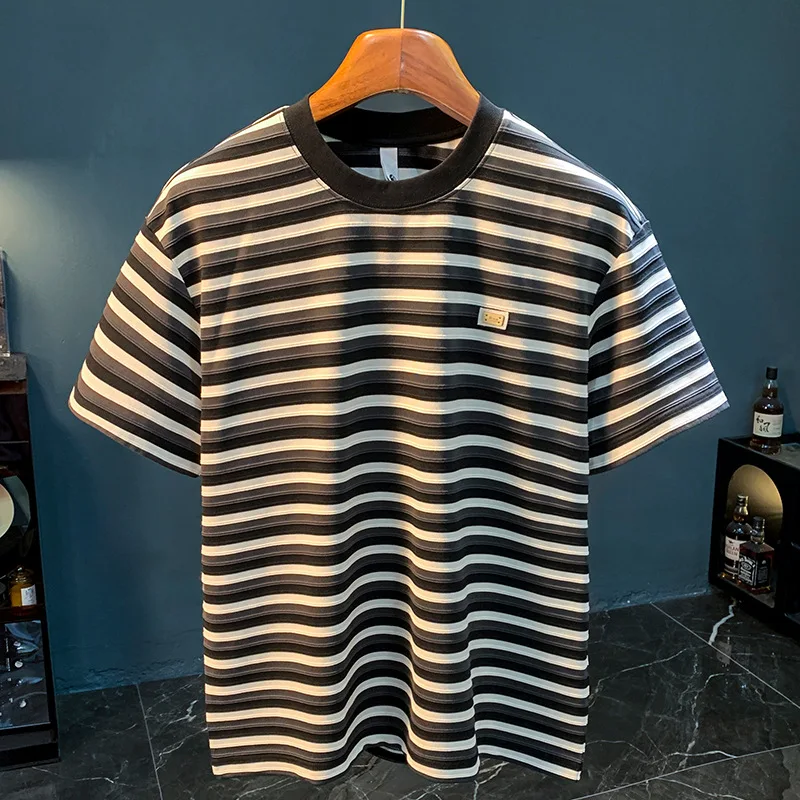 Striped T-shirt Men's Summer 2025 New Knitted Fashion Trendy Brand Round Neck Loose Casual Short Sleeve Top
Striped T-shirt Men's Summer 2025 New Knitted Fashion Trendy Brand Round Neck Loose Casual Short Sleeve Top