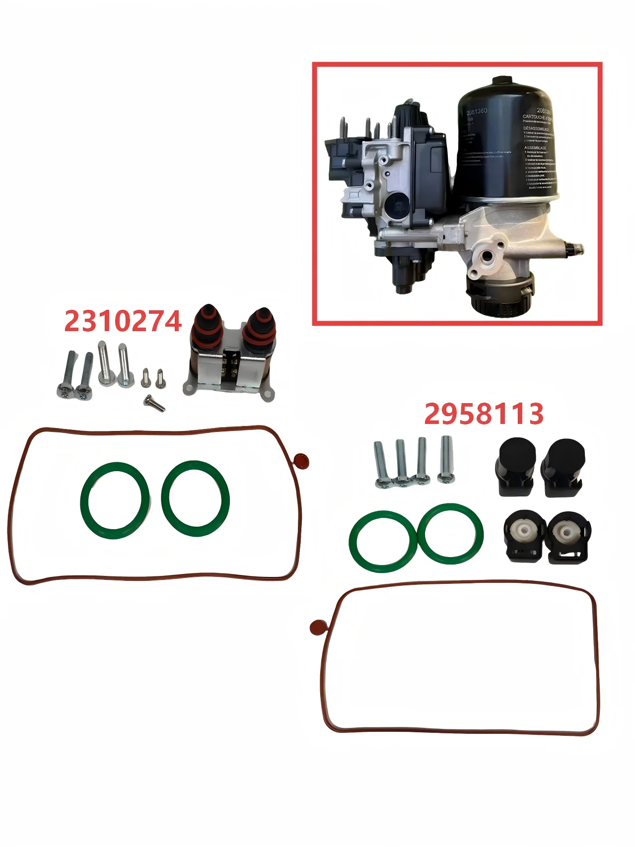 2958113 2310274 APS Dryer Pressure Sensor Repair Kit And Solenoid Valve Repair Kit For Scania NGT Trucks 9325109142
2958113 2310274 APS Dryer Pressure Sensor Repair Kit And Solenoid Valve Repair Kit For Scania NGT Trucks 9325109142