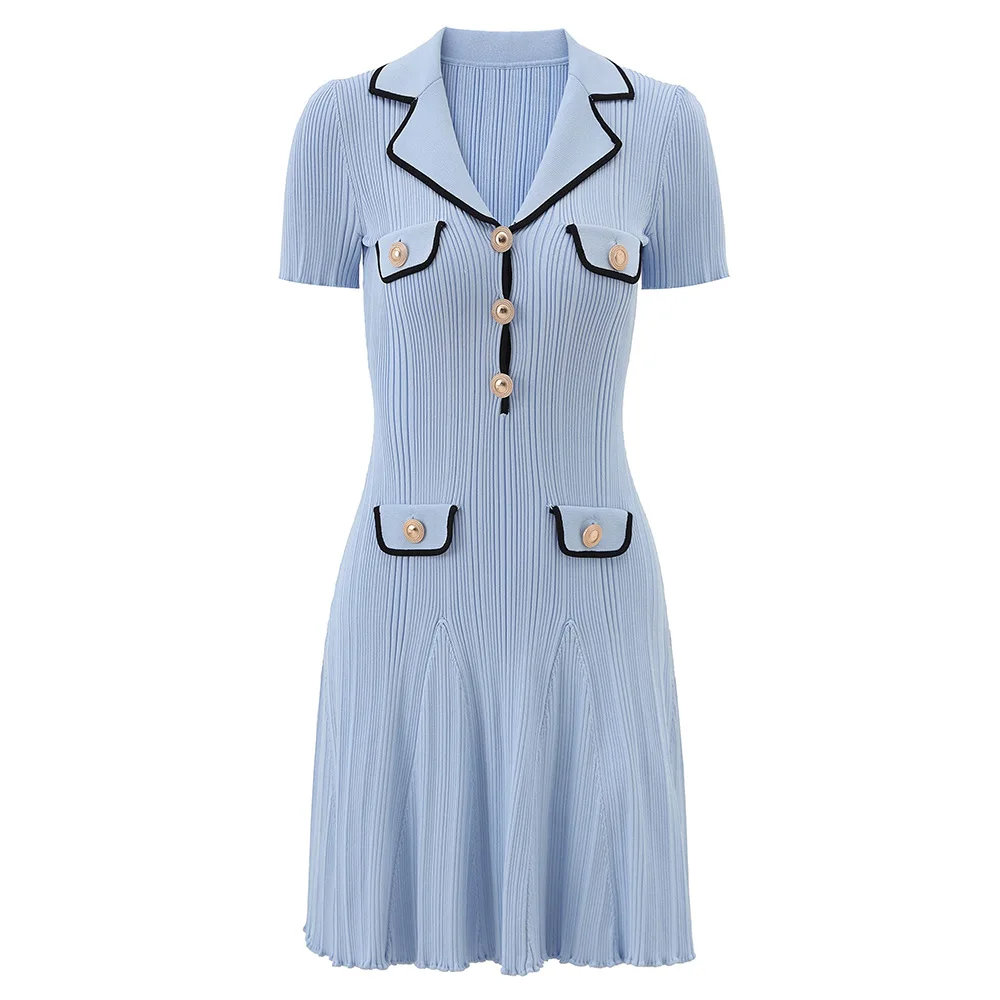 High-quality European American summer new fashion collared knitted button slim-fit short-sleeved A-line dress robe soiree vestid
High-quality European American summer new fashion collared knitted button slim-fit short-sleeved A-line dress robe soiree vestid