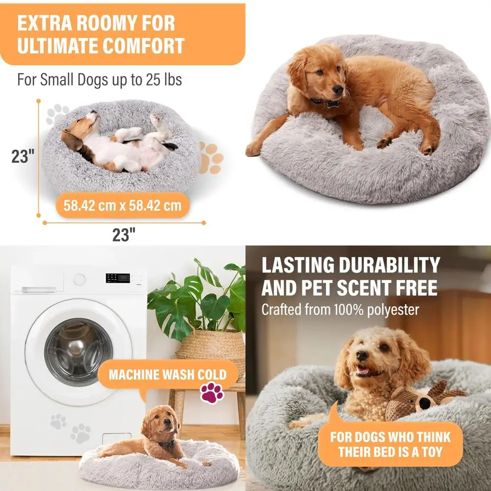 Portable Light Grey Donut Dog Bed for Puppies and Adult Dogs up to 45 lbs, Removable Washable Cover, Plush Faux Fur Cushion
Portable Light Grey Donut Dog Bed for Puppies and Adult Dogs up to 45 lbs, Removable Washable Cover, Plush Faux Fur Cushion