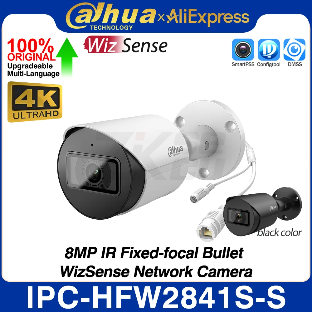 Dahua Original IPC-HFW2841S-S 8MP 4K Bullet WizSense Network IP Camera IR 30M built-in MIC SD Slot SMD Plus IVS POE H.265 IP67
Dahua Original IPC-HFW2841S-S 8MP 4K Bullet WizSense Network IP Camera IR 30M built-in MIC SD Slot SMD Plus IVS POE H.265 IP67