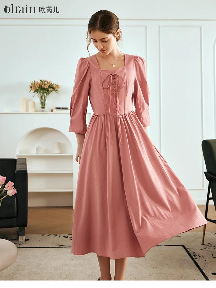 OLrain Pink Lace-up Dresses Women 2025 Spring A-line Square Neck Three-quarters Sleeve Break Waist Puff Sleeve Dress O24CL83651
OLrain Pink Lace-up Dresses Women 2025 Spring A-line Square Neck Three-quarters Sleeve Break Waist Puff Sleeve Dress O24CL83651