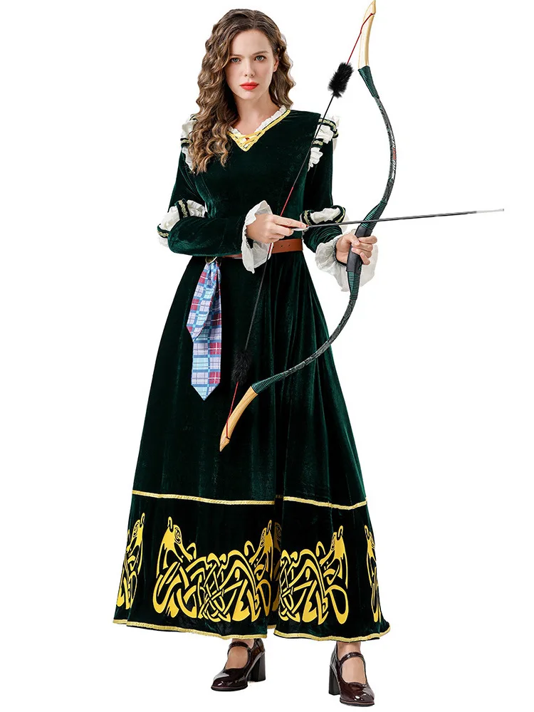 Halloween Medieval Court Style Cosplay Costume Brave Legend Merida Role-playing Long Green Dress Ethnic Stage Costume Women
Halloween Medieval Court Style Cosplay Costume Brave Legend Merida Role-playing Long Green Dress Ethnic Stage Costume Women