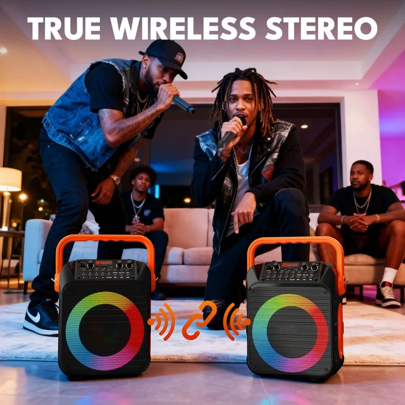 Dual Microphone Karaoke Bluetooth Speaker DJ Sound System 30W Surround Stereo Active Big Bass Subwoofer with RGB Lighting FM USB
Dual Microphone Karaoke Bluetooth Speaker DJ Sound System 30W Surround Stereo Active Big Bass Subwoofer with RGB Lighting FM USB