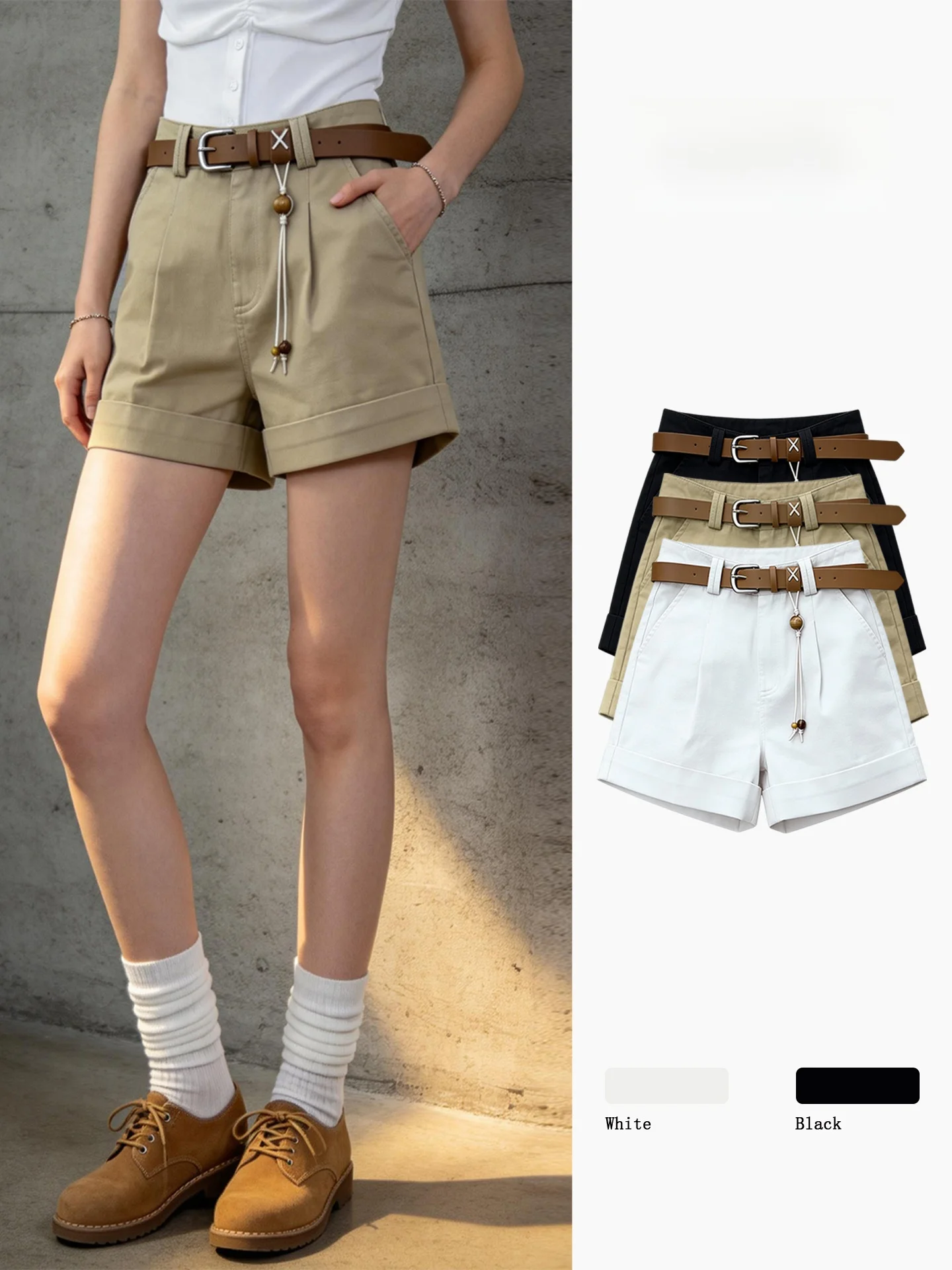 High Waist A-Line Casual Shorts Women's Summer New Style Versatile Workwear Slimming Trendy Small Size Pants Pocket Detail
High Waist A-Line Casual Shorts Women's Summer New Style Versatile Workwear Slimming Trendy Small Size Pants Pocket Detail