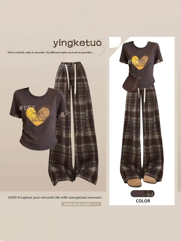 Summer Casual Anti-Aging Matching Set Women's Lazy Style Heart Print Short Sleeve Top Plaid Wide Leg Pants Two-Piece Set
Summer Casual Anti-Aging Matching Set Women's Lazy Style Heart Print Short Sleeve Top Plaid Wide Leg Pants Two-Piece Set