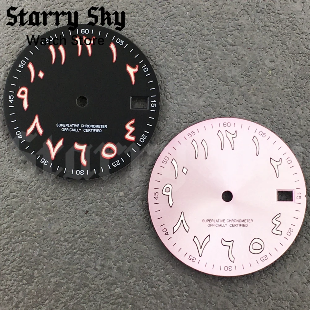 Starry Sky 29mm Arabic Numerals Black/Pink Watch Dial With Green Luminous Suitable For NH35 Automatic Movement Watch Accessories
Starry Sky 29mm Arabic Numerals Black/Pink Watch Dial With Green Luminous Suitable For NH35 Automatic Movement Watch Accessories