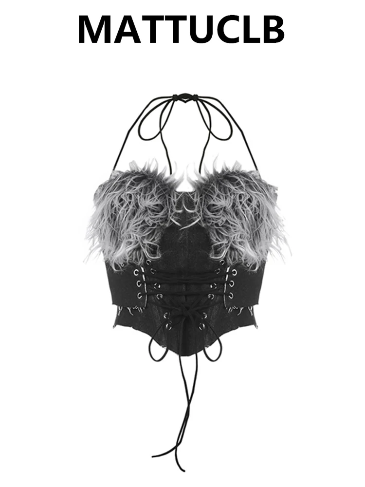 Sumemr Women Dark Academia Camisole Punk Style Faux Fur Halter Top Abi Grunge Goth Harajuku Coquette Japanese Y2k Cyber Gyaru
Sumemr Women Dark Academia Camisole Punk Style Faux Fur Halter Top Abi Grunge Goth Harajuku Coquette Japanese Y2k Cyber Gyaru