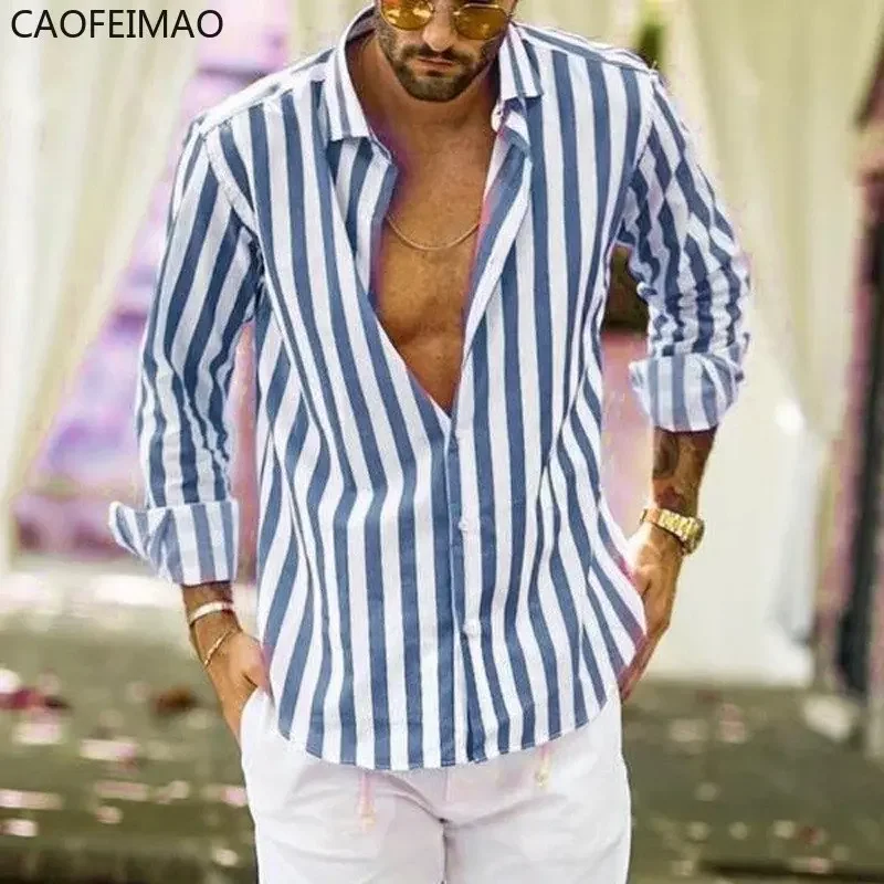 Striped Shirt Mens Casual Shirt Vertical Striped Blouse Turn-down Long Sleeve Shirt Men Button Cardigan Black White Stripes Tops
Striped Shirt Mens Casual Shirt Vertical Striped Blouse Turn-down Long Sleeve Shirt Men Button Cardigan Black White Stripes Tops