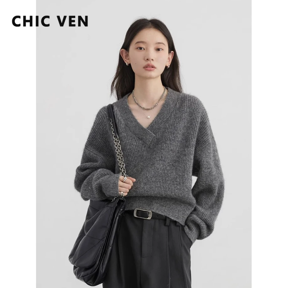 CHIC VEN Women Long Sleeved Sweater Solid Loose V-neck Short Knit Woman Jumpers Female Pullover Autumn Winter 2024
CHIC VEN Women Long Sleeved Sweater Solid Loose V-neck Short Knit Woman Jumpers Female Pullover Autumn Winter 2024
