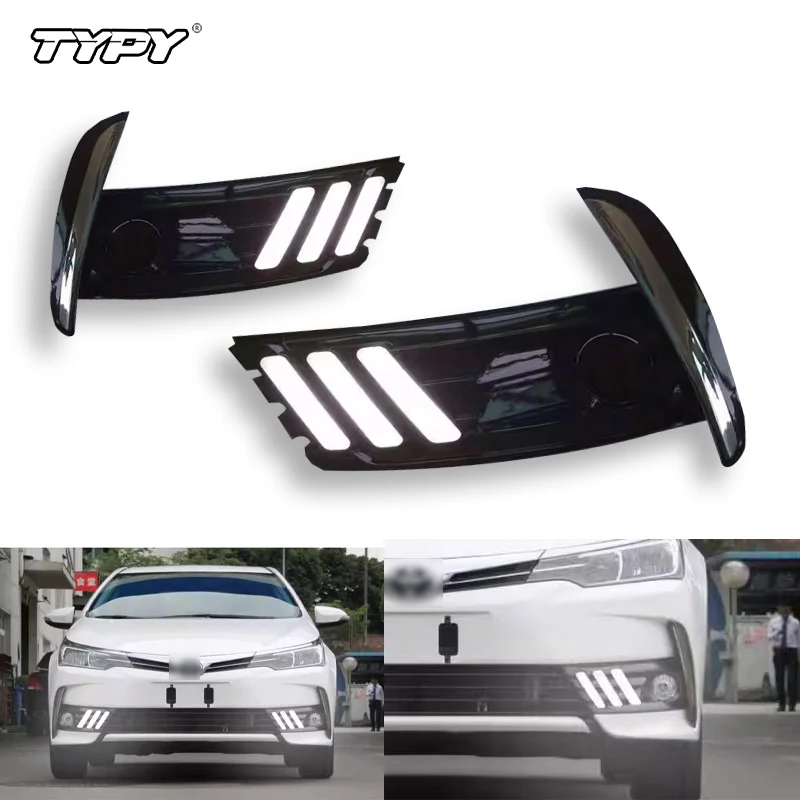 Передний бампер автомобиля, дневные ходовые огни для Toyota Corolla 2017 2018, белый DRL, желтый указатель поворота, лампа дальнего света, светодиодные аксессуары 
Передний бампер автомобиля, дневные ходовые огни для Toyota Corolla 2017 2018, белый DRL, желтый указатель поворота, лампа дальнего света, светодиодные аксессуары