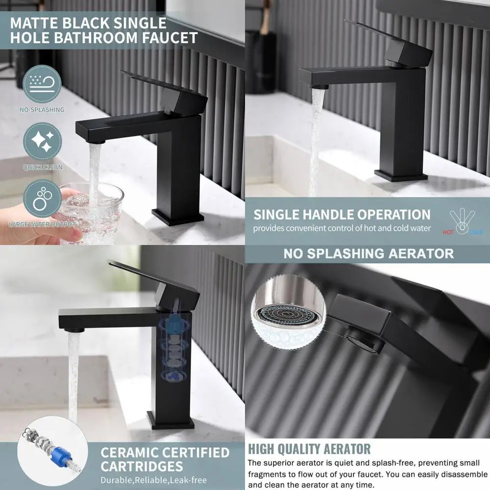 Matte Black Single-Hole Faucet with Pop-Up Drain and Supply Lines for Bathroom Sink
Matte Black Single-Hole Faucet with Pop-Up Drain and Supply Lines for Bathroom Sink