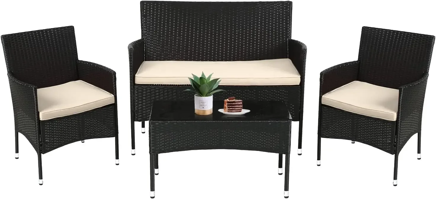 Patio Furniture Set 4 PCS Outdoor Rattan Chair Wicker Sofa Garden Conversation Bistro Sets for Yard,Pool,Backyard, Contemporary
Patio Furniture Set 4 PCS Outdoor Rattan Chair Wicker Sofa Garden Conversation Bistro Sets for Yard,Pool,Backyard, Contemporary