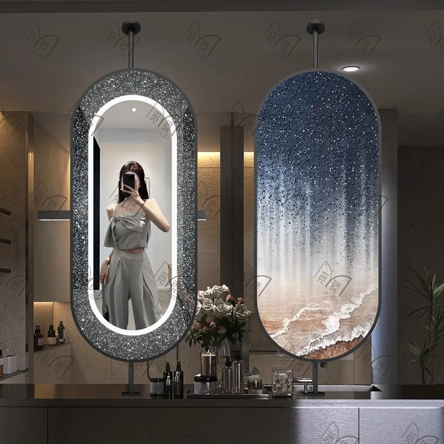Rotatable creative smart starry sky luminous suspended mirror master bedroom dresser partition mirror
Rotatable creative smart starry sky luminous suspended mirror master bedroom dresser partition mirror